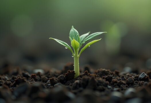 Tender young plant growing out of the soil
