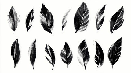 A beautiful collection of black and white leaf illustrations showcasing various shapes and textures, perfect for nature-themed designs.