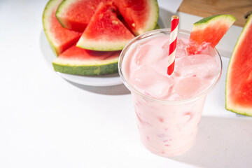 Watermelon milkshake or creamy slushie cocktail