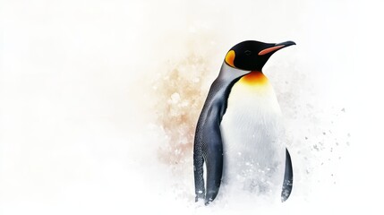 Obraz premium Majestic Emperor Penguin on Soft Abstract Background with Snowflakes