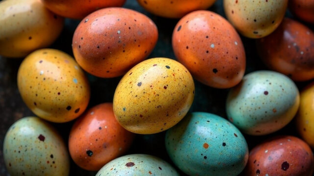 Color quailll eggs. Top view