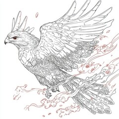 Fototapeta premium Ornate Hawk in Flight Detailed Line Art Illustration