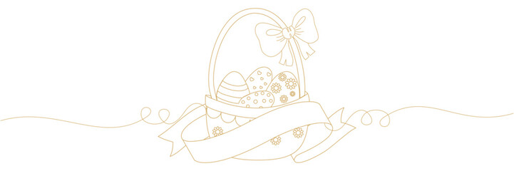 line art wicker basket with decorated easter eggs