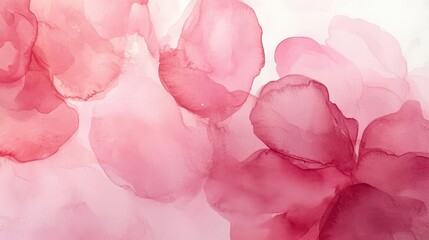 A delicate abstract watercolor painting featuring soft pink floral shapes that blend seamlessly, evoking tranquility and grace.