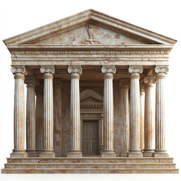 Majestic ancient temple with a triangular pediment and fluted columns.