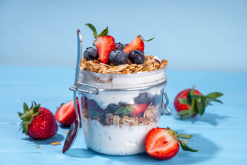 Summer berries granola breakfast layered dessert