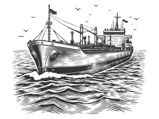 Large Cargo Ship Sailing on Ocean Waves vector