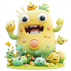 Naklejka premium Colorful 3D Monster Character in Playful Scene on White Background