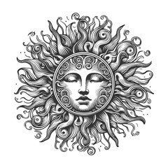 Sun Face Illustration with Radiant Flames vector