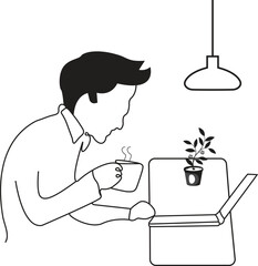  A  man working for office at a  laptop