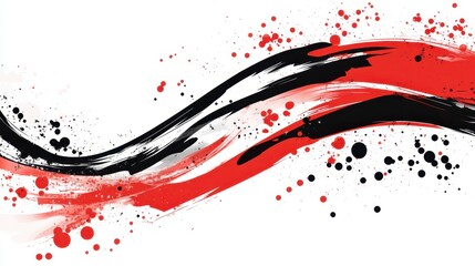 Dynamic abstract art featuring bold red, black, and white waves with splashes and dots, creating an energetic and modern look.