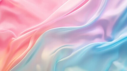 Delicate pastel silk fabric flowing gracefully in soft pink and blue tones, creating an elegant and serene atmosphere.