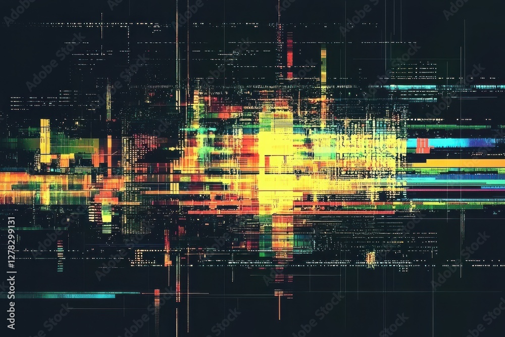 Wall mural abstract colorful digital background with glitch effect patterns