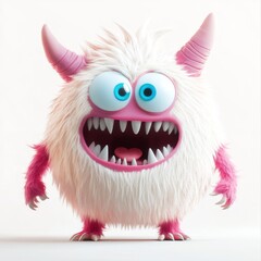 Obraz premium Cute 3D Monster Character with White Background and Playful Style
