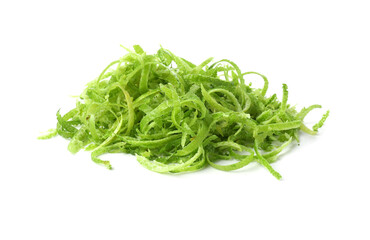 Pile of fresh lime zest isolated on white