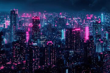 Fototapeta premium Vibrant Neon Cityscape at Night Illuminated by Bright Lights