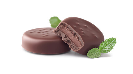 Delicious Chocolate Mint Dessert with Fresh Mint isolated on a white background 
