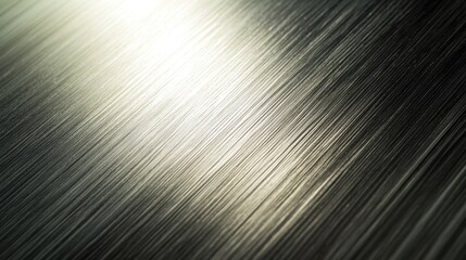 Close-up of metallic texture showcasing brushed steel with reflective light patterns, creating a sleek and modern aesthetic.