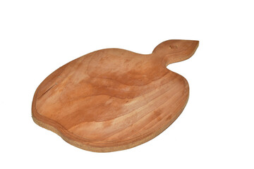 Wooden cutting kitchen board on white background.