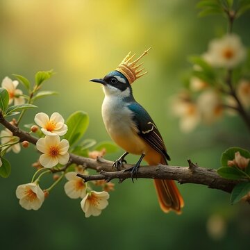 Spring's Majesty: White-eared sibia bird Adorned with a Crown