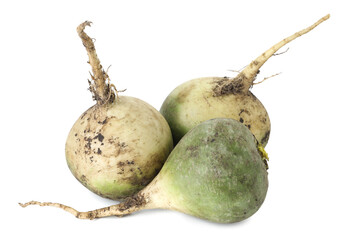 Whole fresh turnips isolated on white. Vegetable root