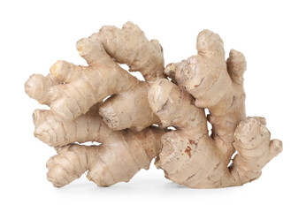 Fresh ginger isolated on white. Root vegetable