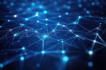 abstract geometric network pattern in deep blue with glowing digital connections, corporate tech aesthetic