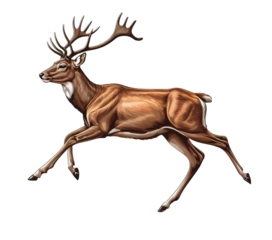 running deer vector deer silhouette isolated on transparent white PNG background