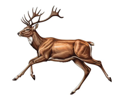 running deer vector deer silhouette isolated on transparent white PNG background