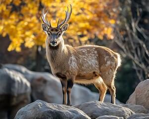 Obraz premium Deer autumn forest rocks