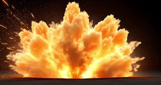 Powerful explosion with fiery cloud in the dark