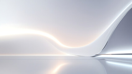 Minimalist Futuristic Technology Background with Smooth Flowing White and Silver Curves, Soft Glowing Light Accents, Modern Abstract Design for AI, Innovation, Data Science, Cybersecurity