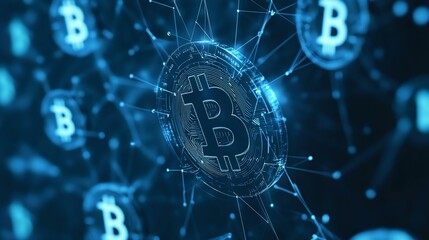 A digital representation of Bitcoin in a networked environment, showcasing the cryptocurrency's global connectivity and technology.