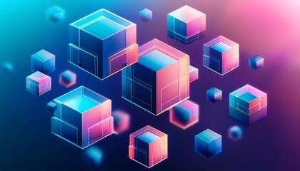 Obraz premium Neon Cubes Abstract 3D Background - Abstract/Geometric Shapes