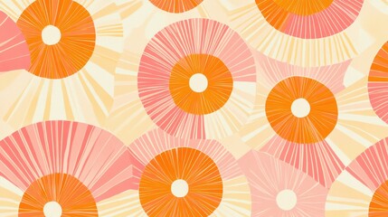A vibrant pattern featuring circular shapes in shades of pink and orange, creating a lively, playful atmosphere perfect for modern design.