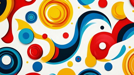 Fototapeta premium A vibrant abstract background featuring colorful spirals and circles in red, blue, yellow, and white. Perfect for modern design projects.