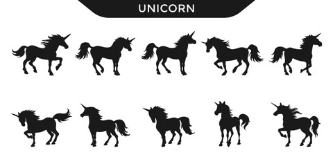 Fototapeta premium Collection of unicorn silhouettes in various poses