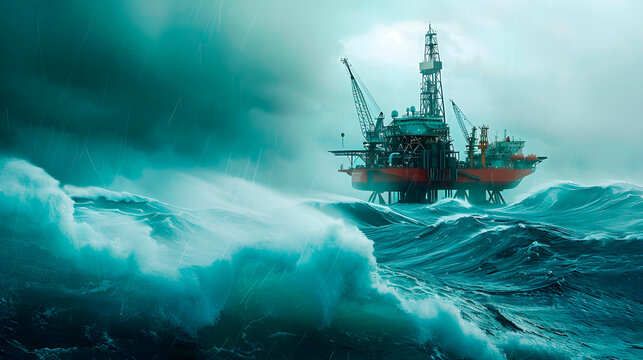 Dramatic stormy seas and oil rig: navigating energy challenges and rough waters