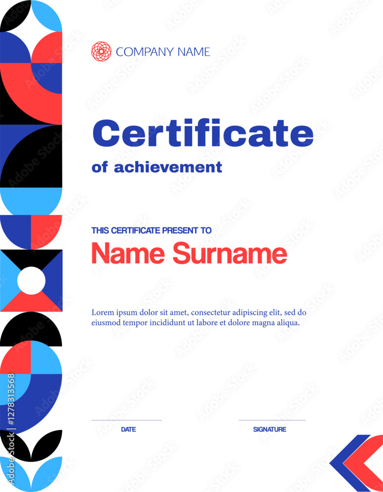 Fototapete certificate of achievement template with abstract geometric pattern, vector background. certificate 