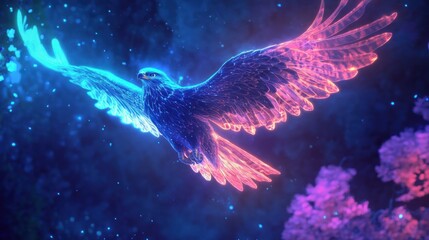 Obraz premium Celestial Eagle: A Digital Painting of a Radiant Bird in Flight