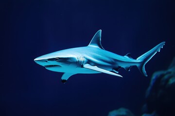 Fototapeta premium A sleek shark swims effortlessly through the deep blue sea