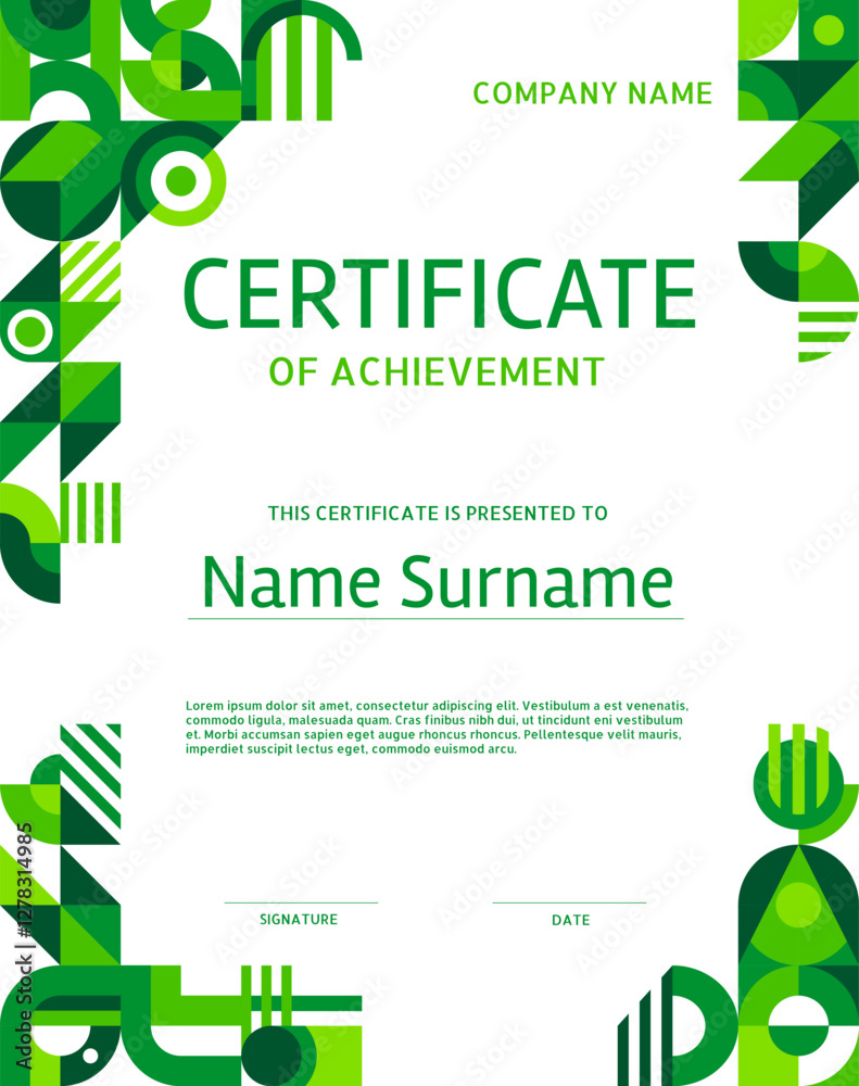 Poster environment ecology theme, certificate of achievement template with green geometric pattern. earth d