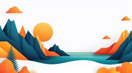 Obraz premium Colorful abstract landscape with mountains and sun