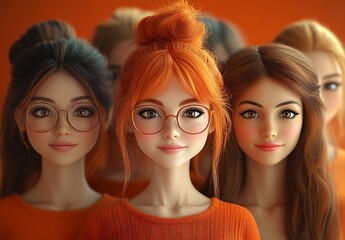 Obraz premium Women in Shades of Orange with Colorful Hair