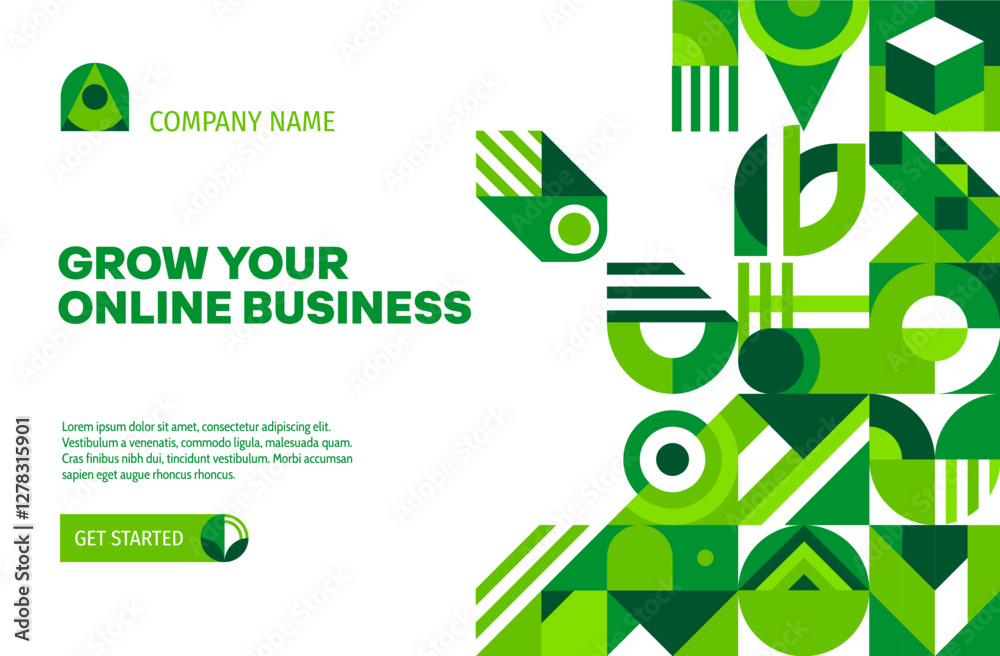 Poster landing page template environment ecology theme with green abstract geometric pattern. eco business 