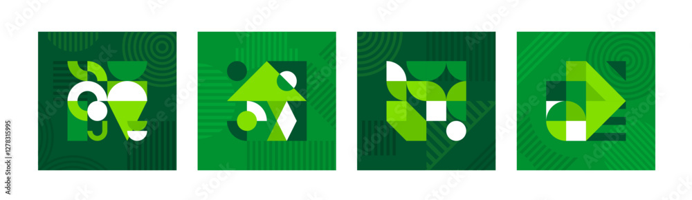 Poster environment ecology banners with green modern abstract geometric pattern. vector graphic mosaic with