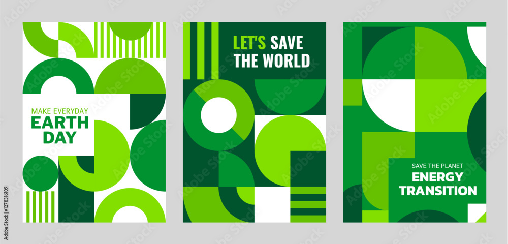 Aufkleber environment ecology earth day posters with green modern abstract geometric pattern. vector backgroun