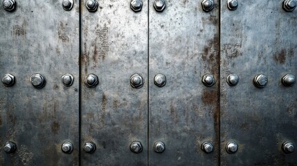 Fototapeta premium Close-up of a metallic surface featuring large bolts and a rustic finish, showcasing textures and industrial aesthetics.