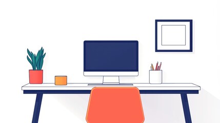 Modern desk setup with computer and plants