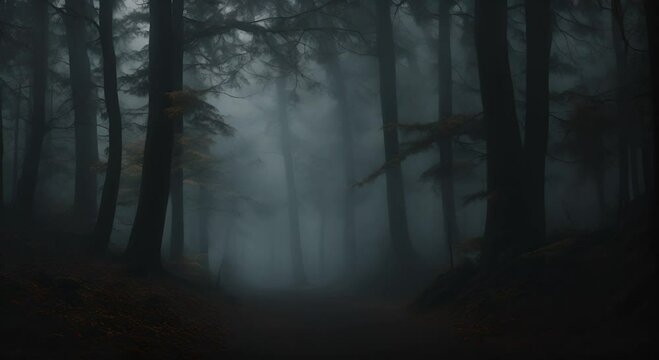 A dark misty forest in the fog 4K